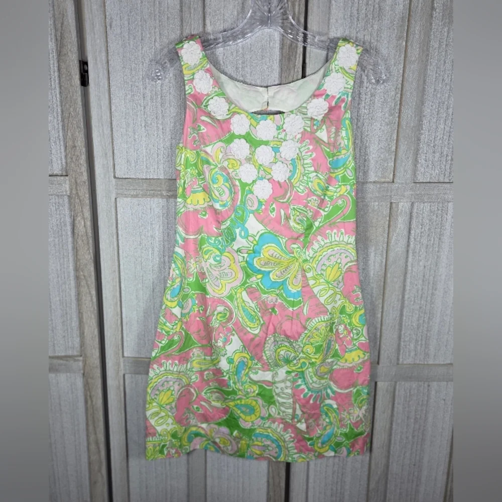 Lilly Pulitzer Womens Nina Shift Dress Size 2 Chin Chin Print Embroidered